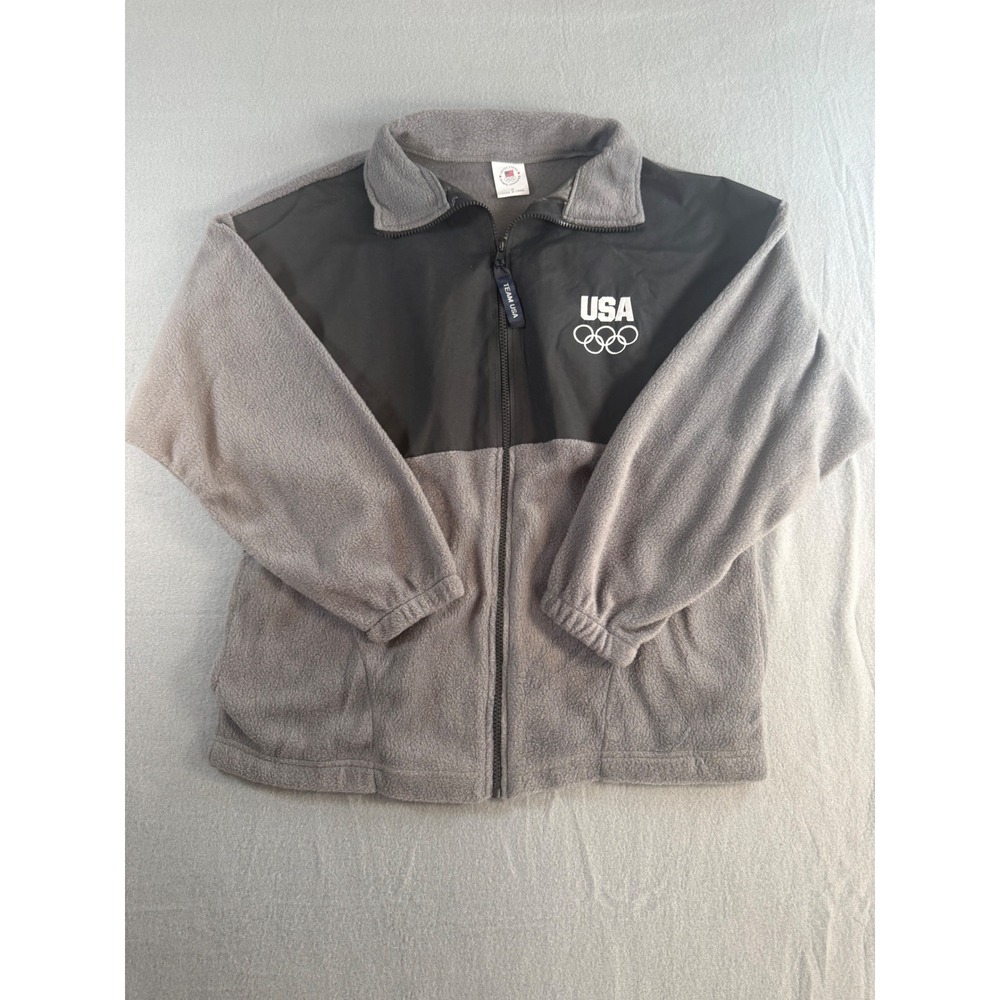 Team USA Olympic Committee Fleece Jacket Grey Black Full Zip Women Medium